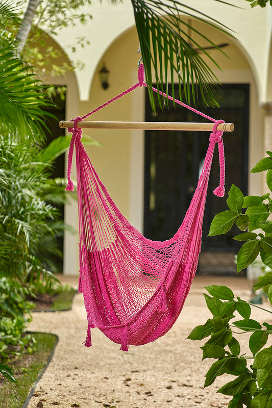 Mayan Legacy Extra Large Outdoor Cotton Mexican Hammock Chair in Mexican Pink Colour-Hammock-PEROZ Accessories