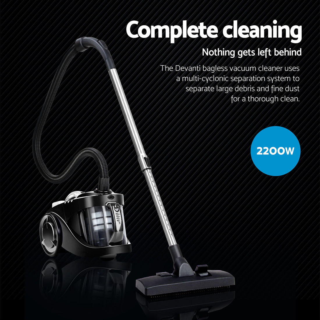 Devanti 2200W Bagless Vacuum Cleaner Black-Vacuum Cleaners-PEROZ Accessories