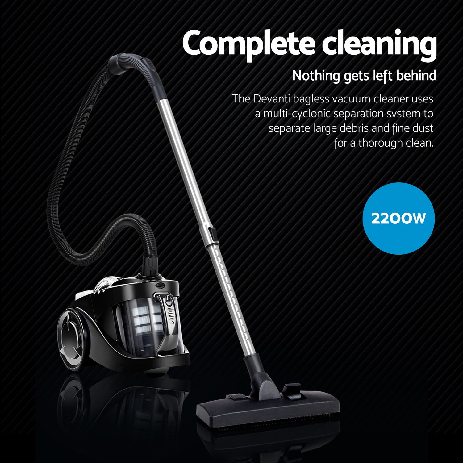 Devanti 2200W Bagless Vacuum Cleaner Black-Vacuum Cleaners-PEROZ Accessories