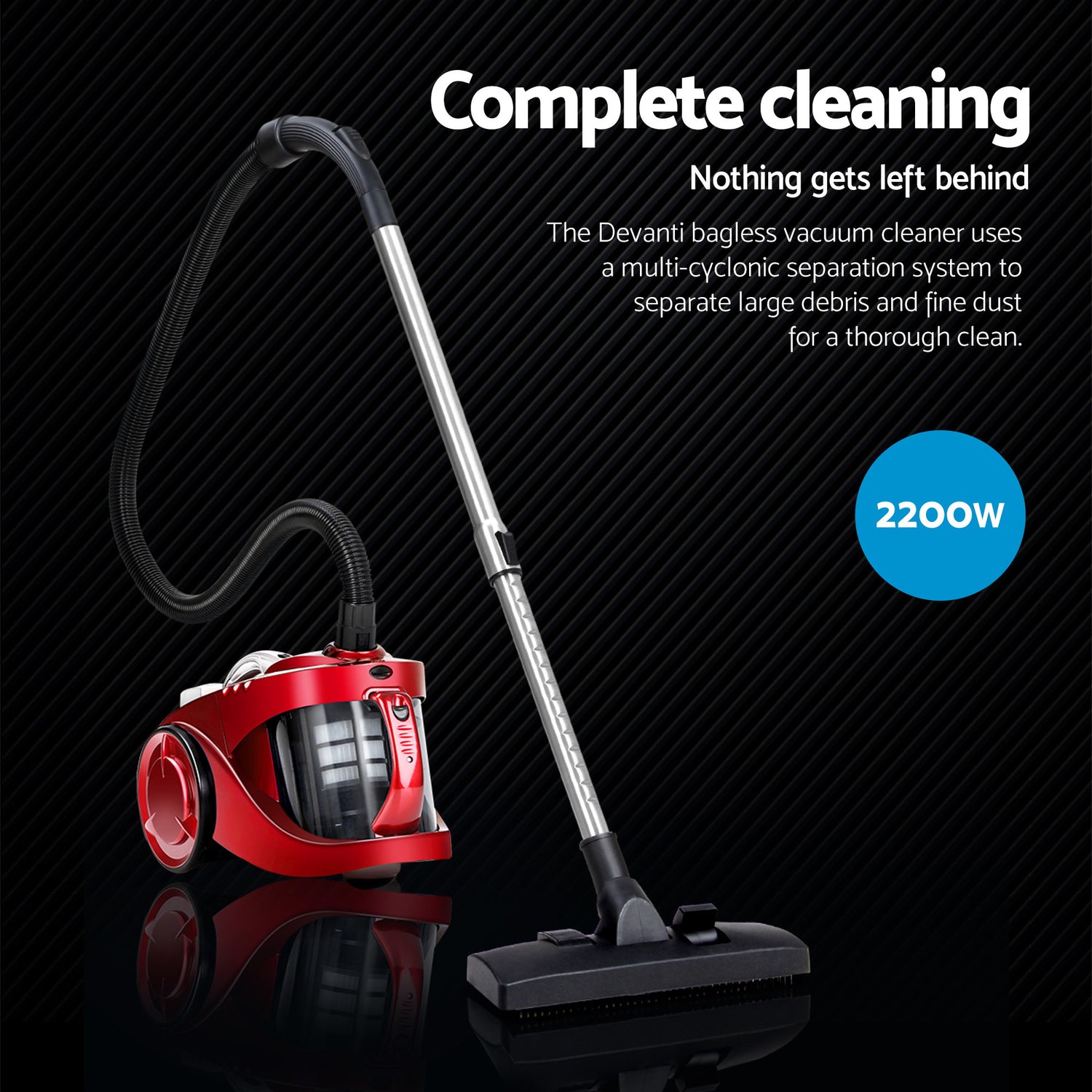 Devanti 2200W Bagless Vacuum Cleaner Red-Vacuum Cleaners-PEROZ Accessories