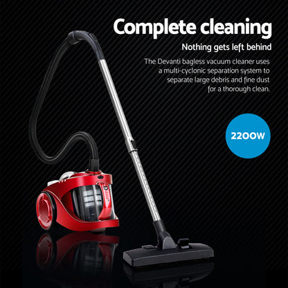 Devanti 2200W Bagless Vacuum Cleaner Red-Vacuum Cleaners-PEROZ Accessories