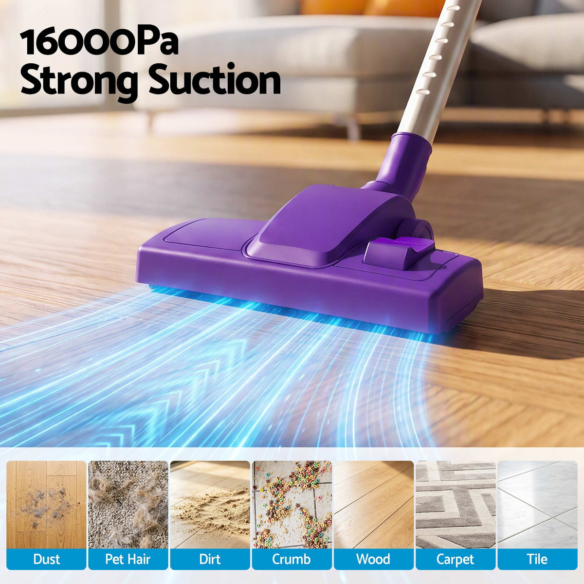 Devanti 3-in-1 Corded Stick Vacuum Cleaner, 16000Pa Strong Suction, Purple-Appliances > Vacuum Cleaners > Stick Vacuums-PEROZ Accessories