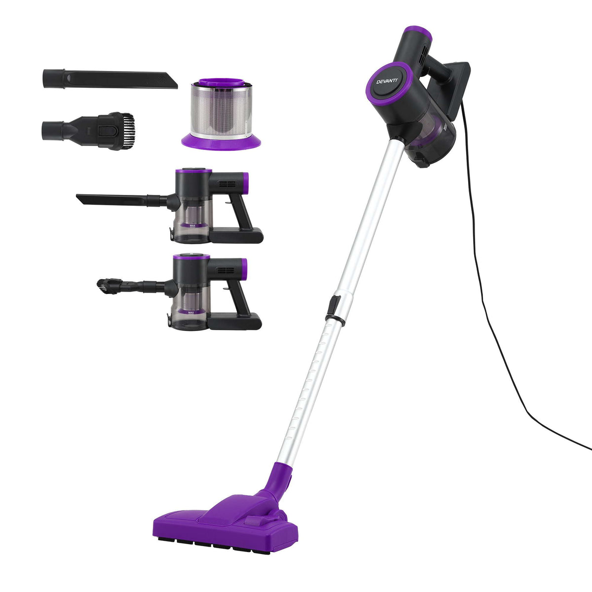Devanti 3-in-1 Corded Stick Vacuum Cleaner, 16000Pa Strong Suction, Purple-Appliances > Vacuum Cleaners > Stick Vacuums-PEROZ Accessories