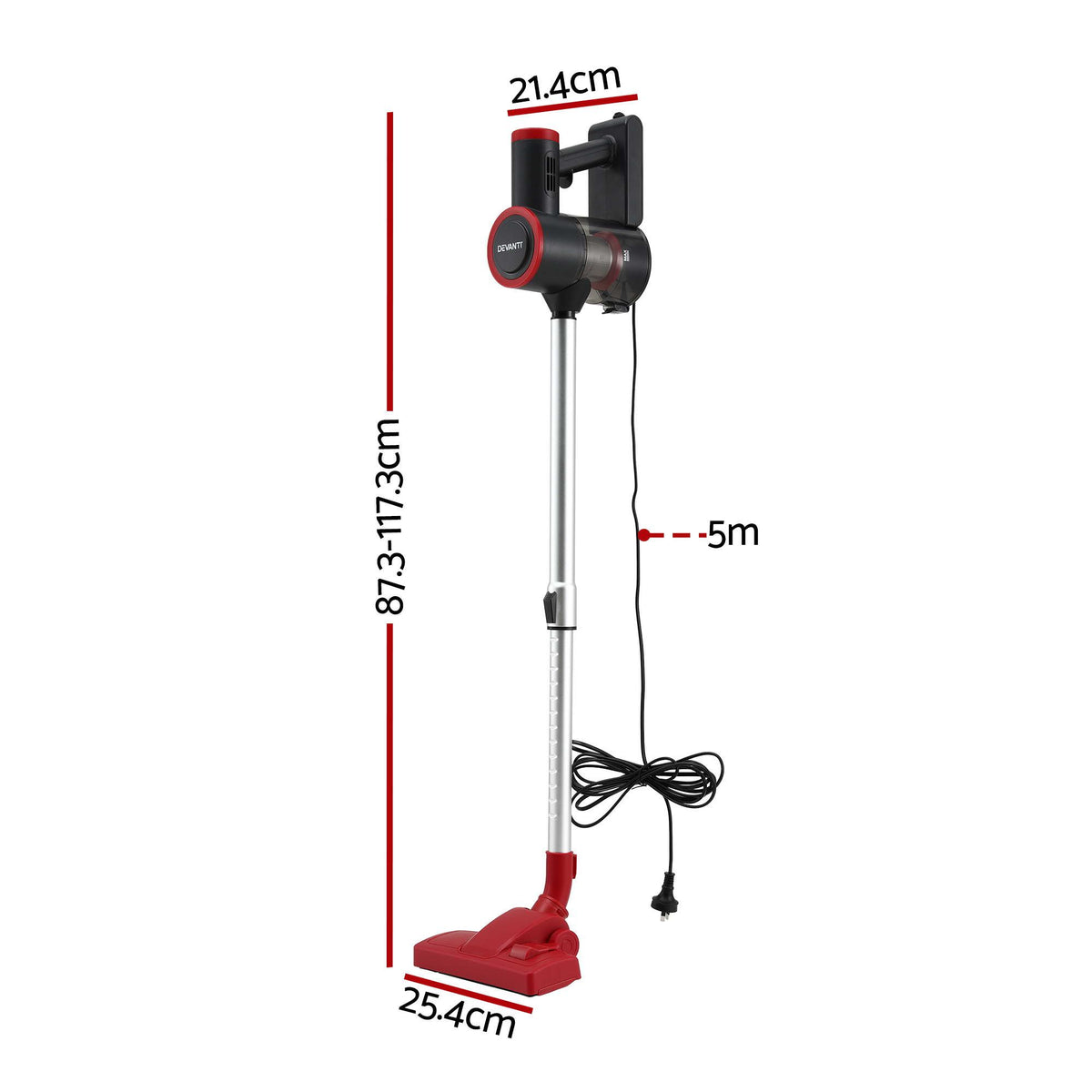 Devanti 3-in-1 Corded Stick Vacuum Cleaner, 16000Pa Strong Suction, Red-Appliances > Vacuum Cleaners > Stick Vacuums-PEROZ Accessories