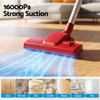 Devanti 3-in-1 Corded Stick Vacuum Cleaner, 16000Pa Strong Suction, Red-Appliances > Vacuum Cleaners > Stick Vacuums-PEROZ Accessories