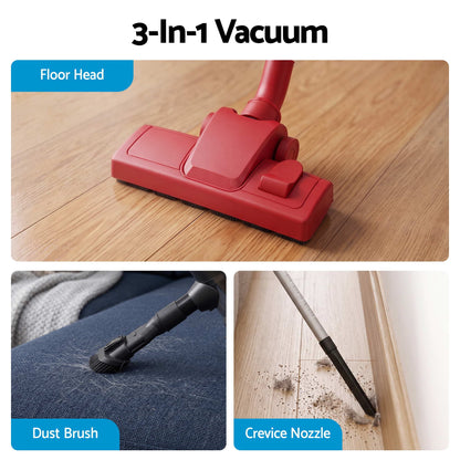Devanti 3-in-1 Corded Stick Vacuum Cleaner, 16000Pa Strong Suction, Red-Appliances > Vacuum Cleaners > Stick Vacuums-PEROZ Accessories