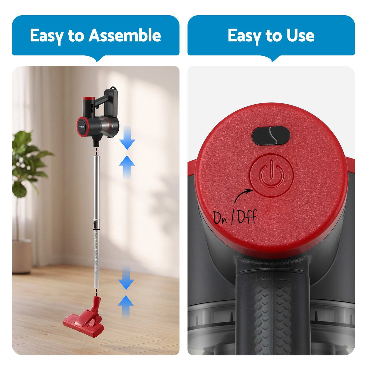 Devanti 3-in-1 Corded Stick Vacuum Cleaner, 16000Pa Strong Suction, Red-Appliances > Vacuum Cleaners > Stick Vacuums-PEROZ Accessories