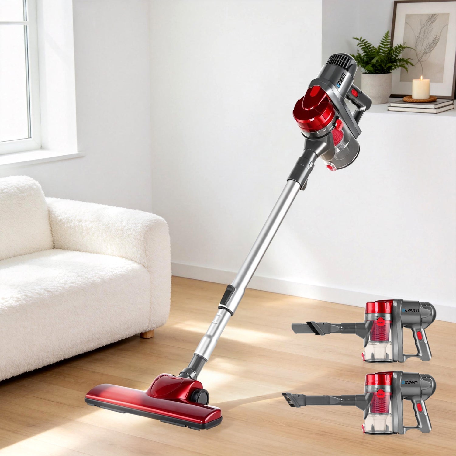 Devanti Stick Vacuum Cleaner Handheld Corded 450W Red-Vacuum Cleaners-PEROZ Accessories