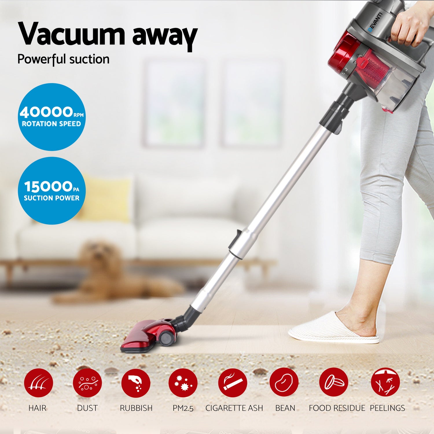 Devanti Stick Vacuum Cleaner Handheld Corded 450W Red-Vacuum Cleaners-PEROZ Accessories