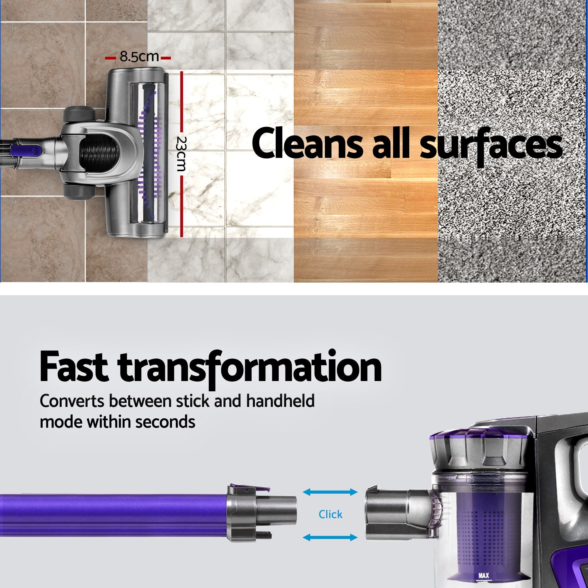 Devanti Stick Vacuum Cleaner Bagless Cordless 150W Purple-Vacuum Cleaners-PEROZ Accessories