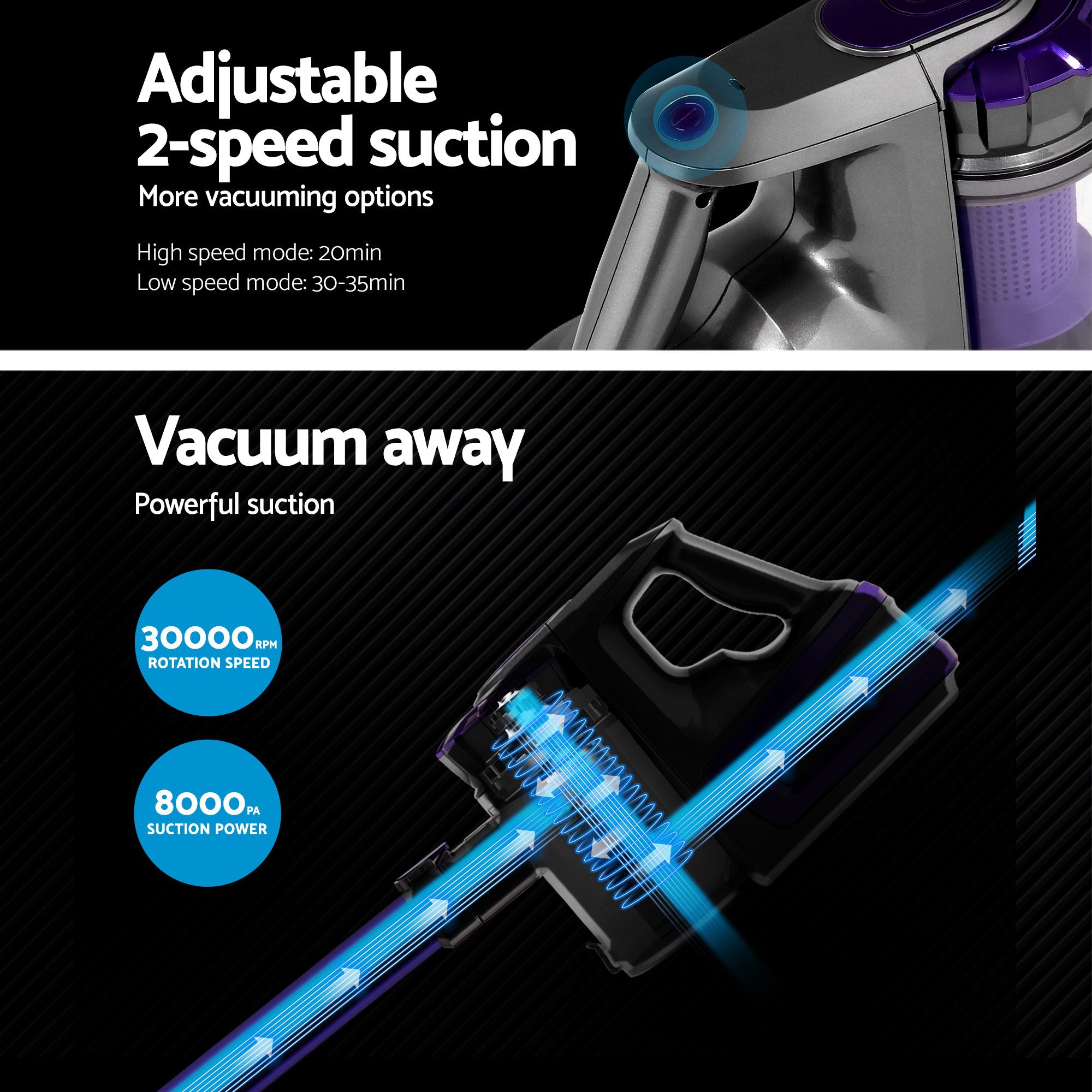 Devanti Stick Vacuum Cleaner Bagless Cordless 150W Purple-Vacuum Cleaners-PEROZ Accessories
