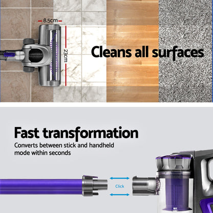 Devanti Stick Vacuum Cleaner Bagless Cordless 150W Purple-Vacuum Cleaners-PEROZ Accessories