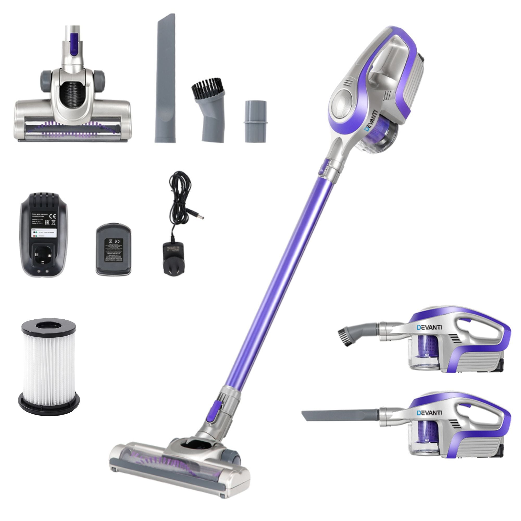 Devanti Stick Vacuum Cleaner Bagless Cordless 150W Purple-Vacuum Cleaners-PEROZ Accessories