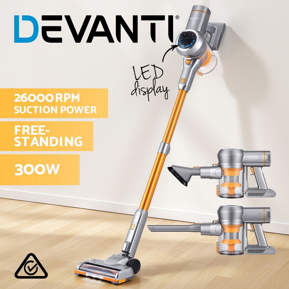 Devanti 300W Stick Vacuum Cleaner Cordless Self-Standing Golden-Appliances > Vacuum Cleaners > Vacuum Cleaner Accessories-PEROZ Accessories