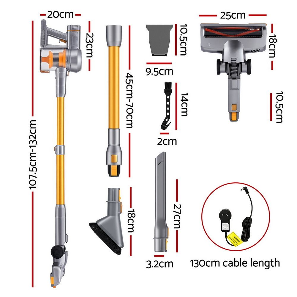 Devanti 300W Stick Vacuum Cleaner Cordless Self-Standing Golden-Appliances > Vacuum Cleaners > Vacuum Cleaner Accessories-PEROZ Accessories