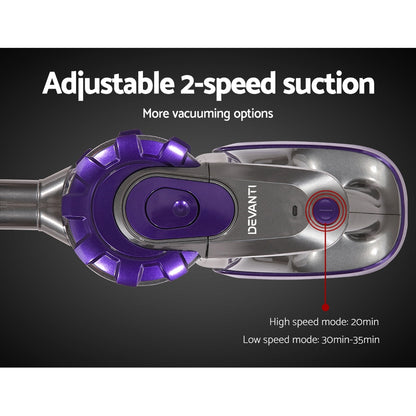 Devanti Stick Vacuum Cleaner Cordless Roller Brush 150W Purple-Vacuum Cleaners-PEROZ Accessories
