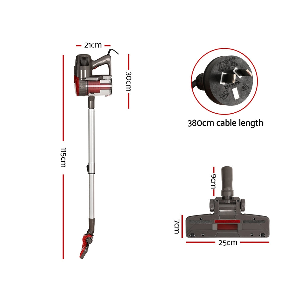 Devanti Stick Vacuum Cleaner Bagless Corded 500W Red-Appliances &gt; Vacuum Cleaners-PEROZ Accessories