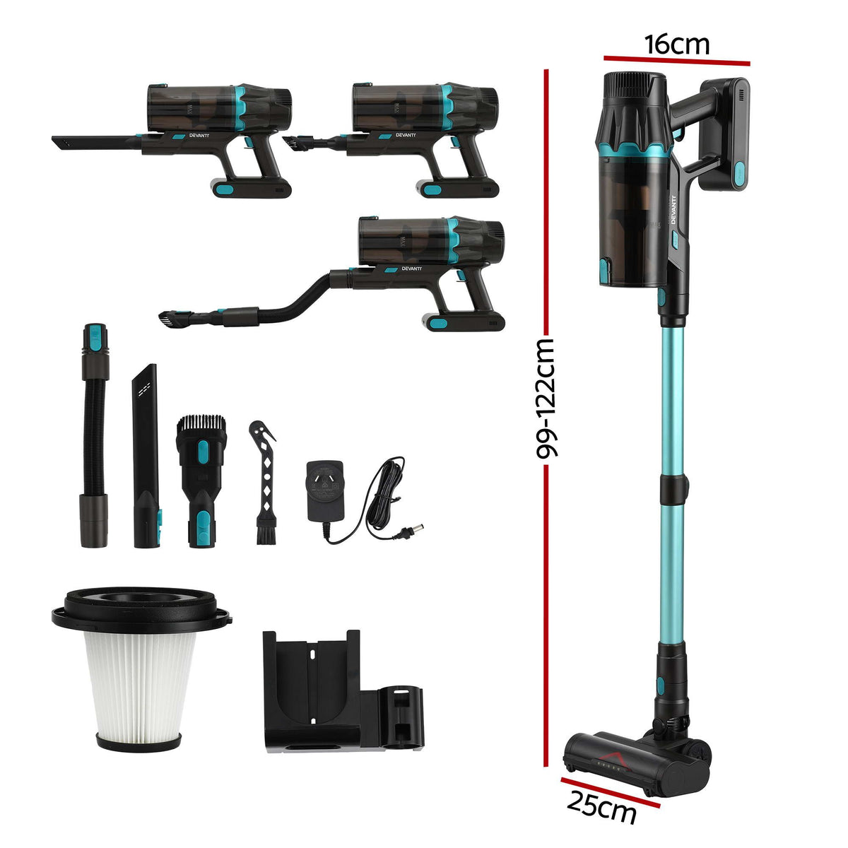 DEVANTI 30000Pa Cordless Stick Vacuum Cleaner 4-in-1 Handheld Vac, Green-Appliances > Vacuum Cleaners > Stick Vacuums-PEROZ Accessories