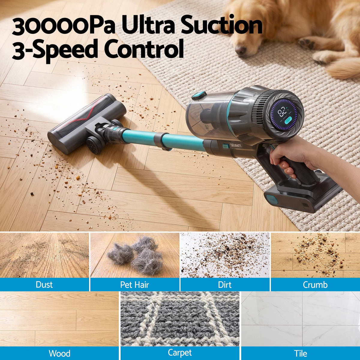 DEVANTI 30000Pa Cordless Stick Vacuum Cleaner 4-in-1 Handheld Vac, Green-Appliances > Vacuum Cleaners > Stick Vacuums-PEROZ Accessories