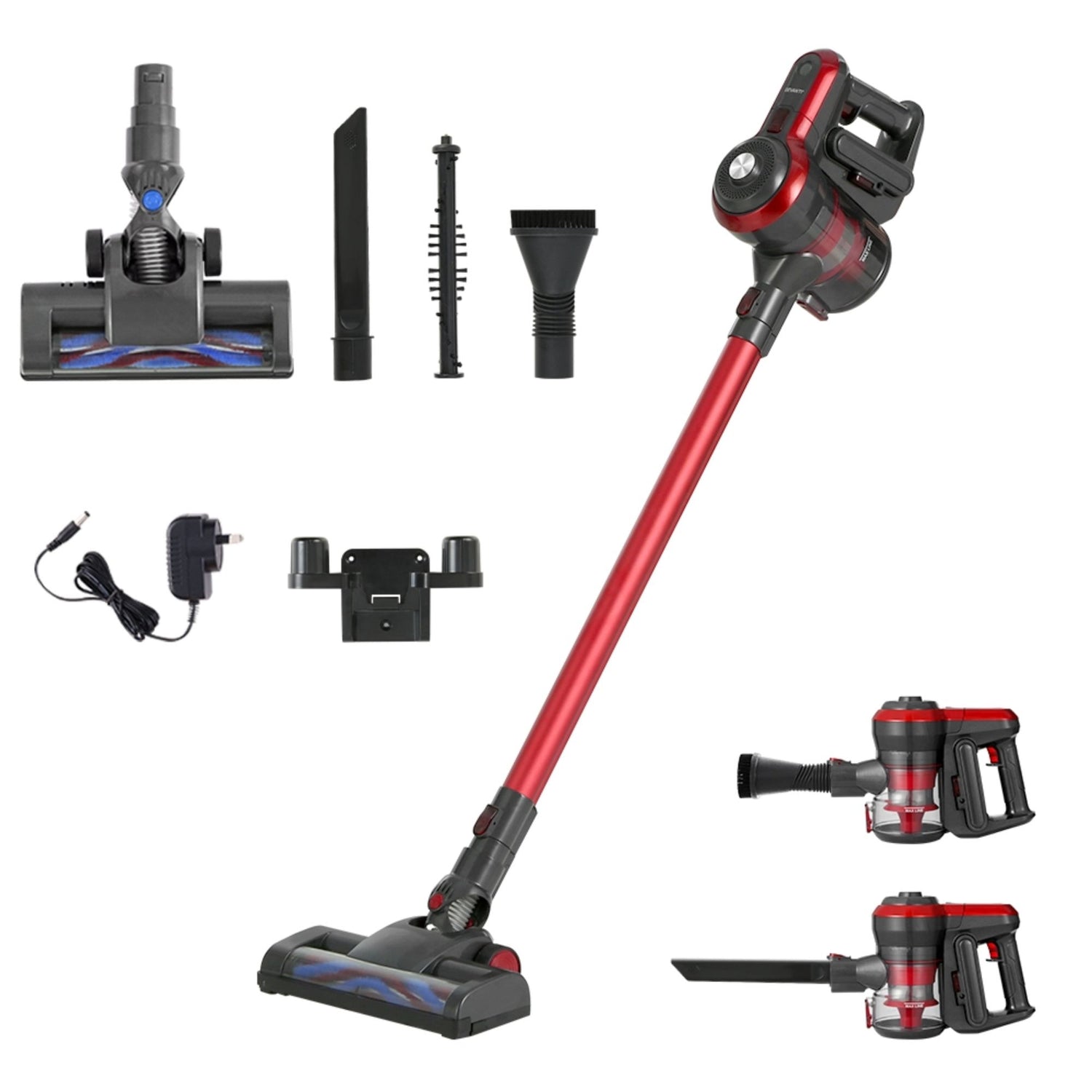 Devanti Stick Vacuum Cleaner Brushless Cordless 250W Red-Vacuum Cleaners-PEROZ Accessories