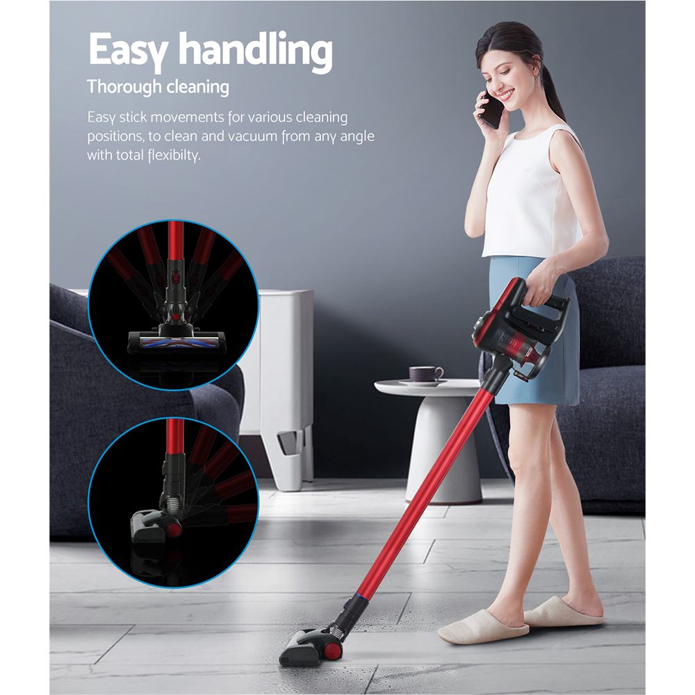 Devanti Stick Vacuum Cleaner Brushless Cordless 250W Red-Vacuum Cleaners-PEROZ Accessories