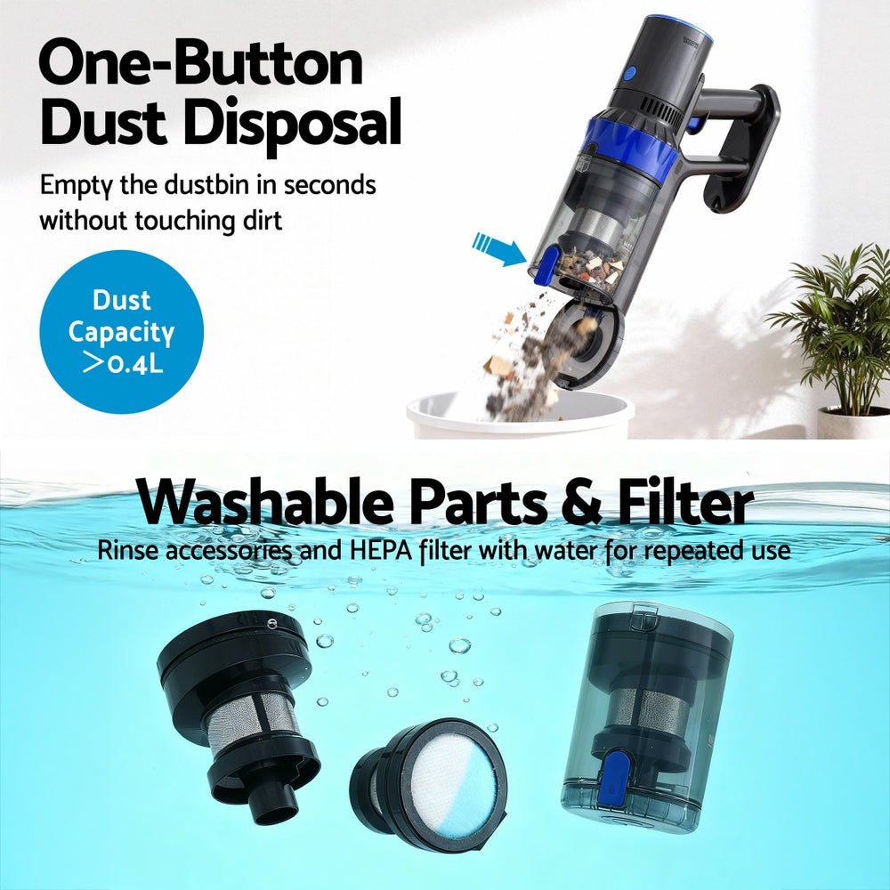 Devanti Stick Vacuum Cleaner Brushless Cordless 350W Blue-Appliances &gt; Vacuum Cleaners &gt; Vacuum Cleaner Accessories-PEROZ Accessories