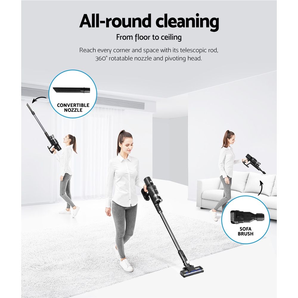 Devanti Stick Vacuum Cleaner Brushless Cordless 350W Grey-Appliances > Vacuum Cleaners-PEROZ Accessories