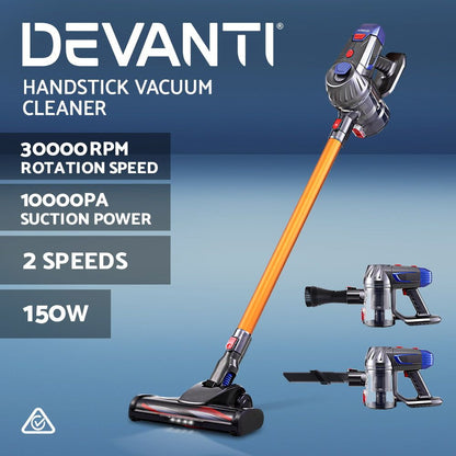 Devanti Stick Vacuum Cleaner Bagless Cordless 150W Gold-Vacuum Cleaners-PEROZ Accessories