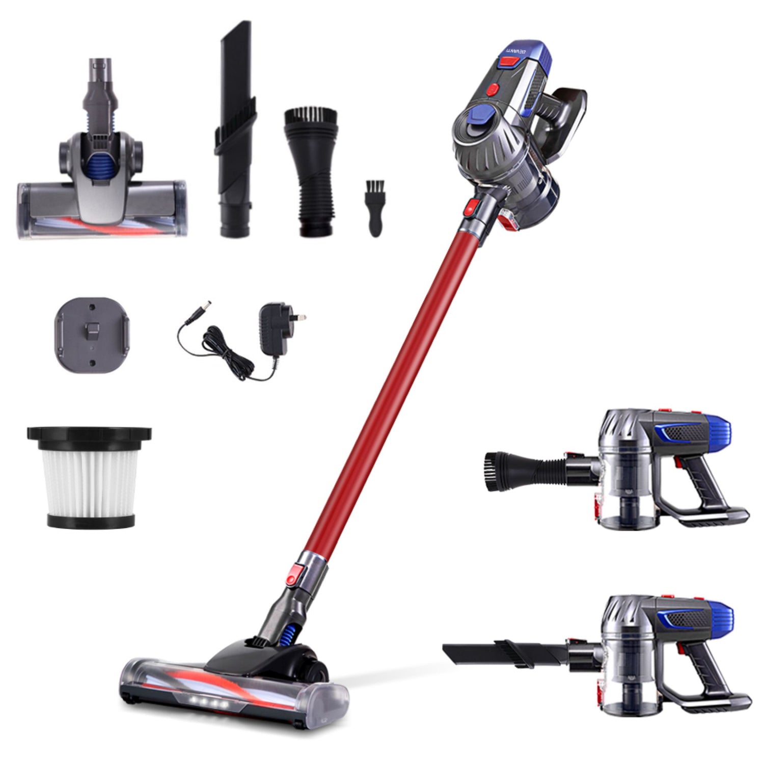 Devanti Stick Vacuum Cleaner Bagless Cordless Red 150W-Vacuum Cleaners-PEROZ Accessories