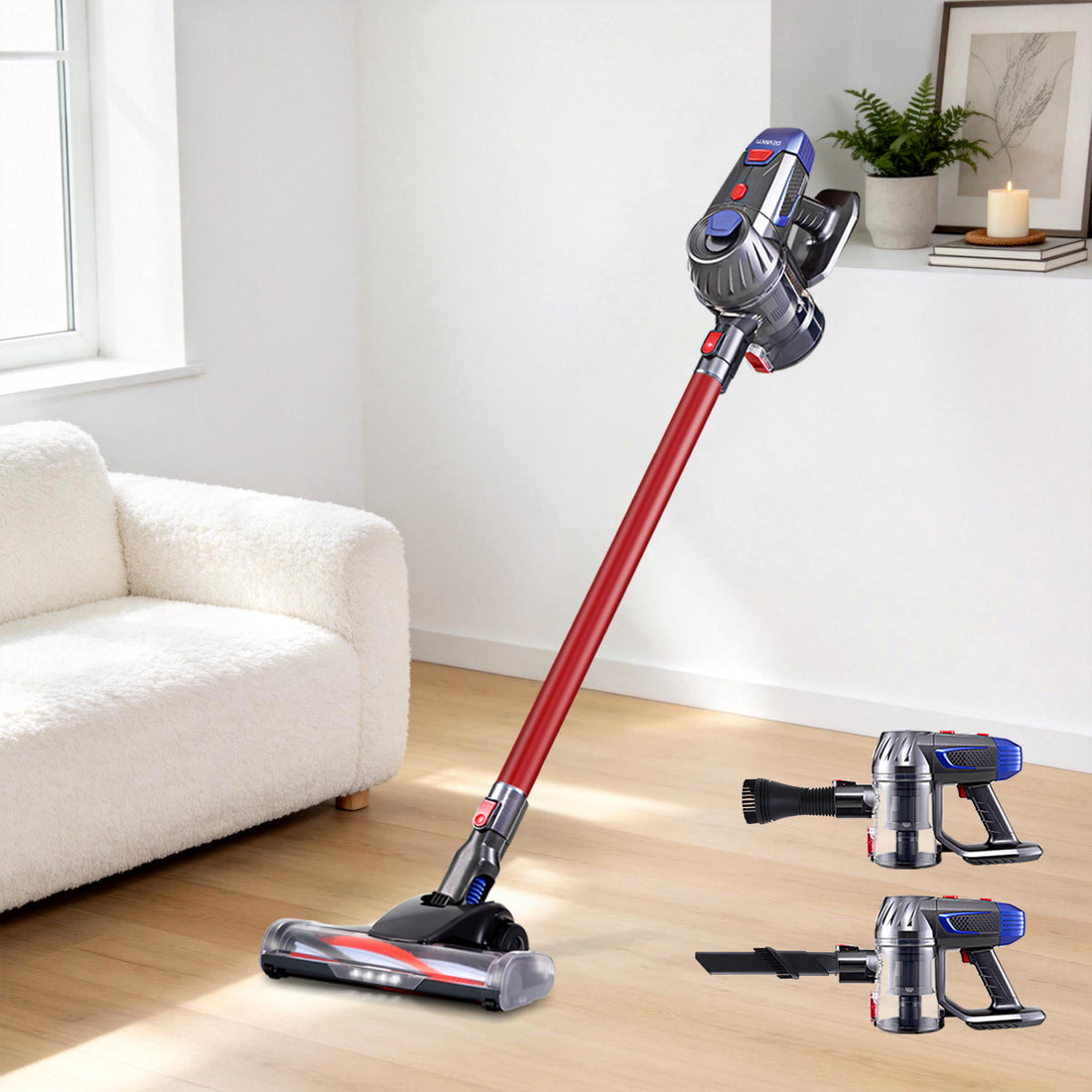 Devanti Stick Vacuum Cleaner Bagless Cordless Red 150W-Vacuum Cleaners-PEROZ Accessories