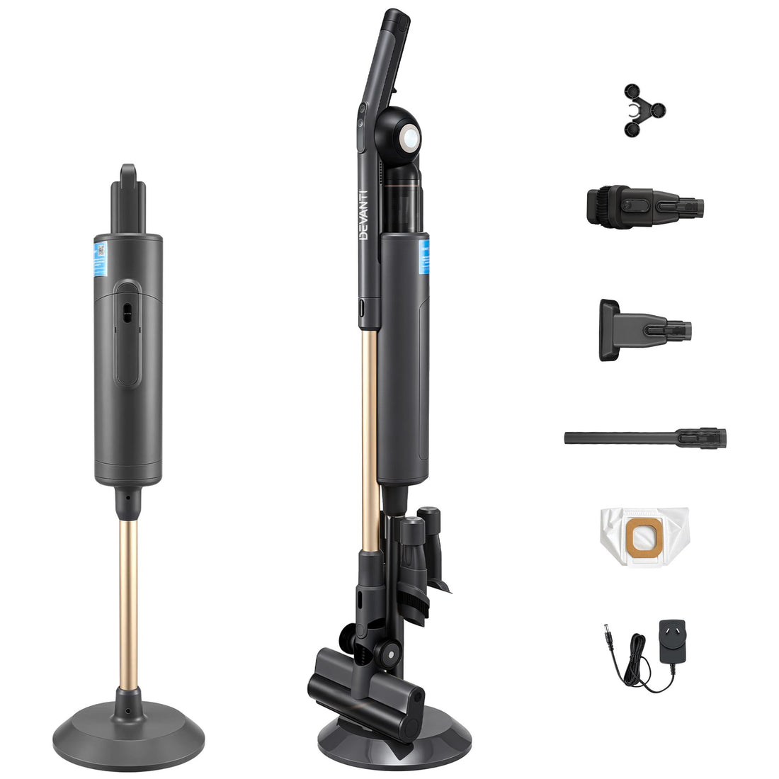 Devanti Cordless Vacuum Cleaner with Auto-Empty Dust Station, 18kPa Powerful Suction 1.05kg Lightweight 40Mins Runtime 3-Speed LED Floor Head Washable HEPA Filter Stick Vacuum, Grey-Appliances > Vacuum Cleaners > Vacuum Cleaner Accessories-PEROZ Accessories