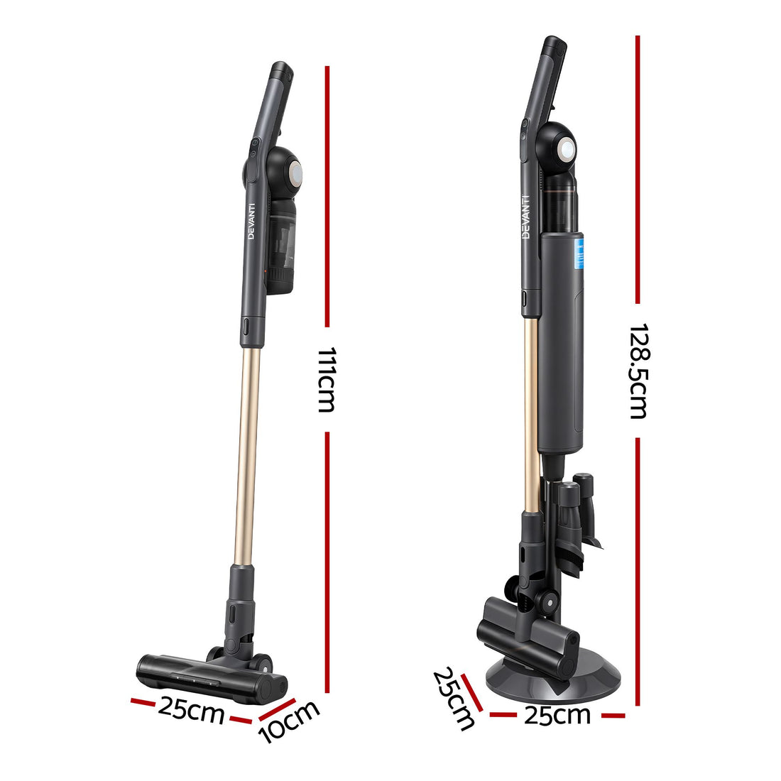 Devanti Cordless Vacuum Cleaner with Auto-Empty Dust Station, 18kPa Powerful Suction 1.05kg Lightweight 40Mins Runtime 3-Speed LED Floor Head Washable HEPA Filter Stick Vacuum, Grey-Appliances > Vacuum Cleaners > Vacuum Cleaner Accessories-PEROZ Accessories