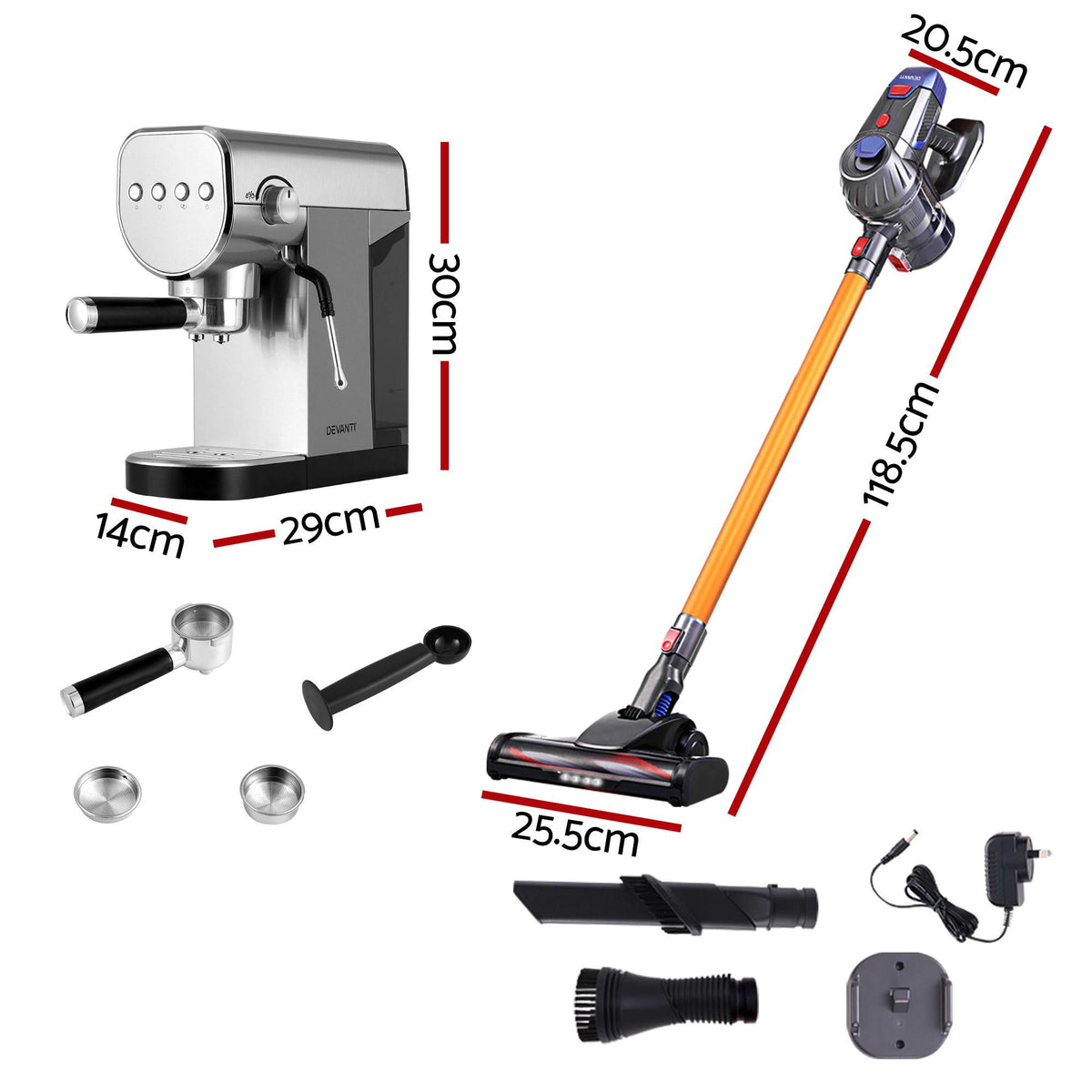 Devanti K7 Cordless Stick Vacuum Cleaner plus Coffee Maker Machine Espresso-Appliances > Vacuum Cleaners > Stick Vacuums-PEROZ Accessories