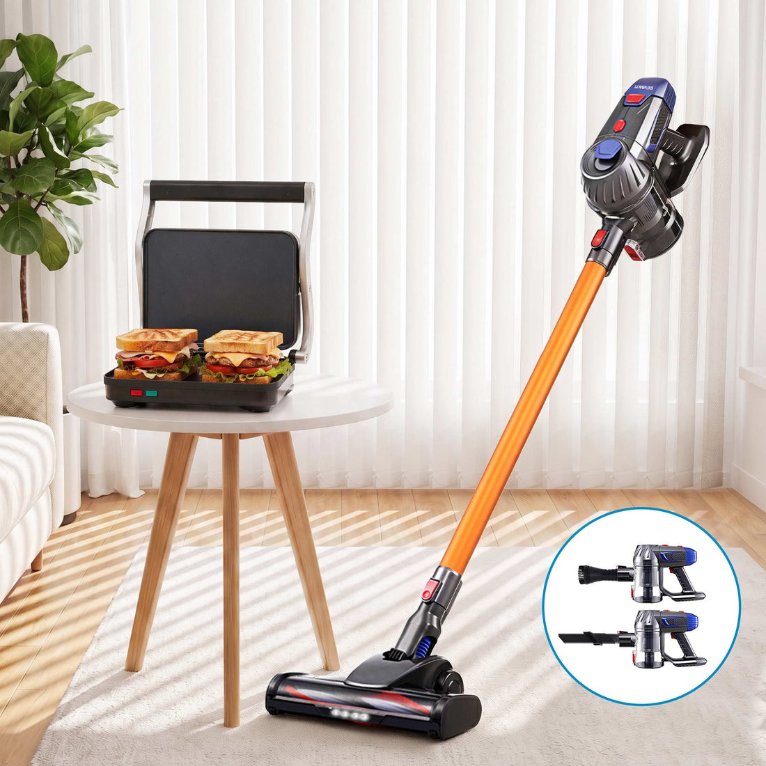 Devanti K7 Cordless Stick Vacuum Cleaner plus Sandwich Maker Panini Press-Appliances > Vacuum Cleaners > Stick Vacuums-PEROZ Accessories