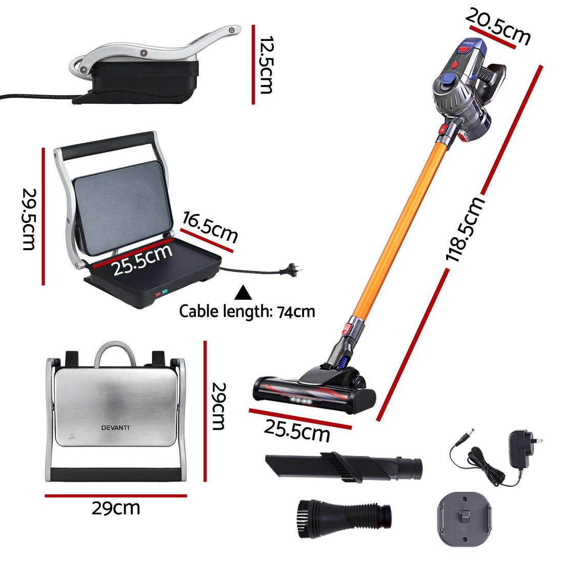 Devanti K7 Cordless Stick Vacuum Cleaner plus Sandwich Maker Panini Press-Appliances > Vacuum Cleaners > Stick Vacuums-PEROZ Accessories