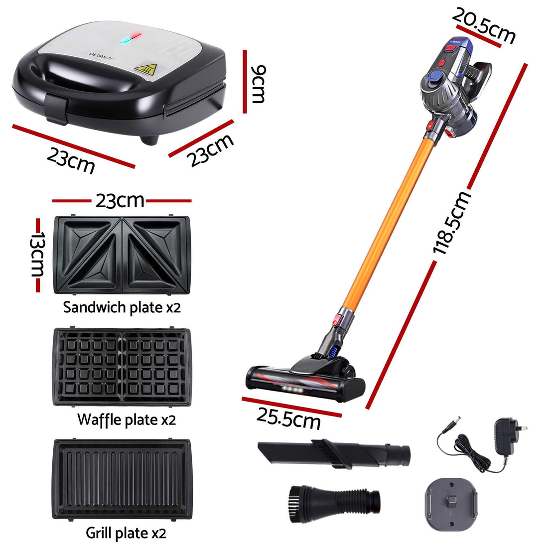 Devanti K7 Cordless Stick Vacuum Cleaner plus 3-in-1 Sandwich Maker-Appliances > Vacuum Cleaners > Stick Vacuums-PEROZ Accessories