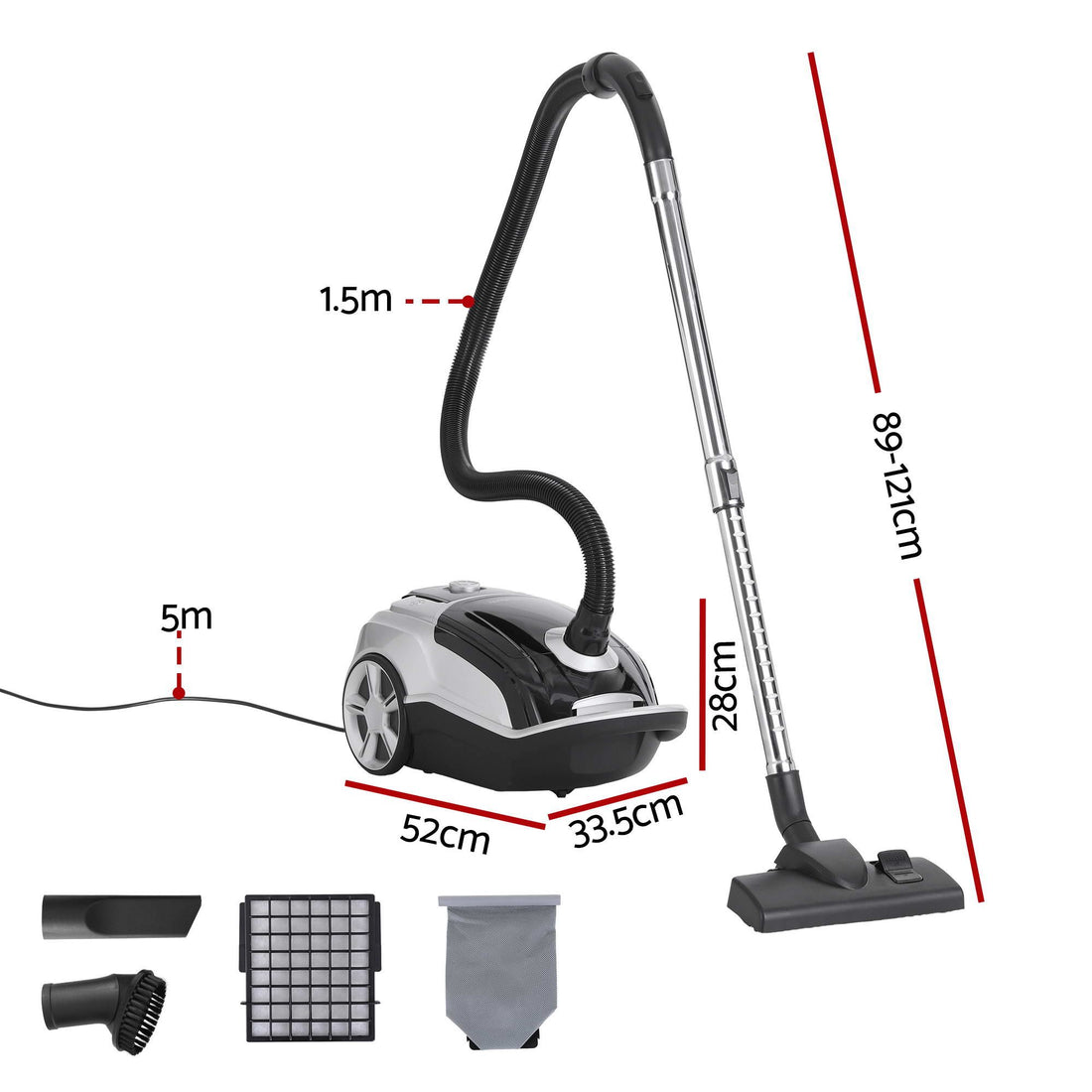 DEVANTI Bagged Vacuum Cleaner Powerful Suction for Carpet Wood Tile Floor-Appliances > Vacuum Cleaners > Stick Vacuums-PEROZ Accessories