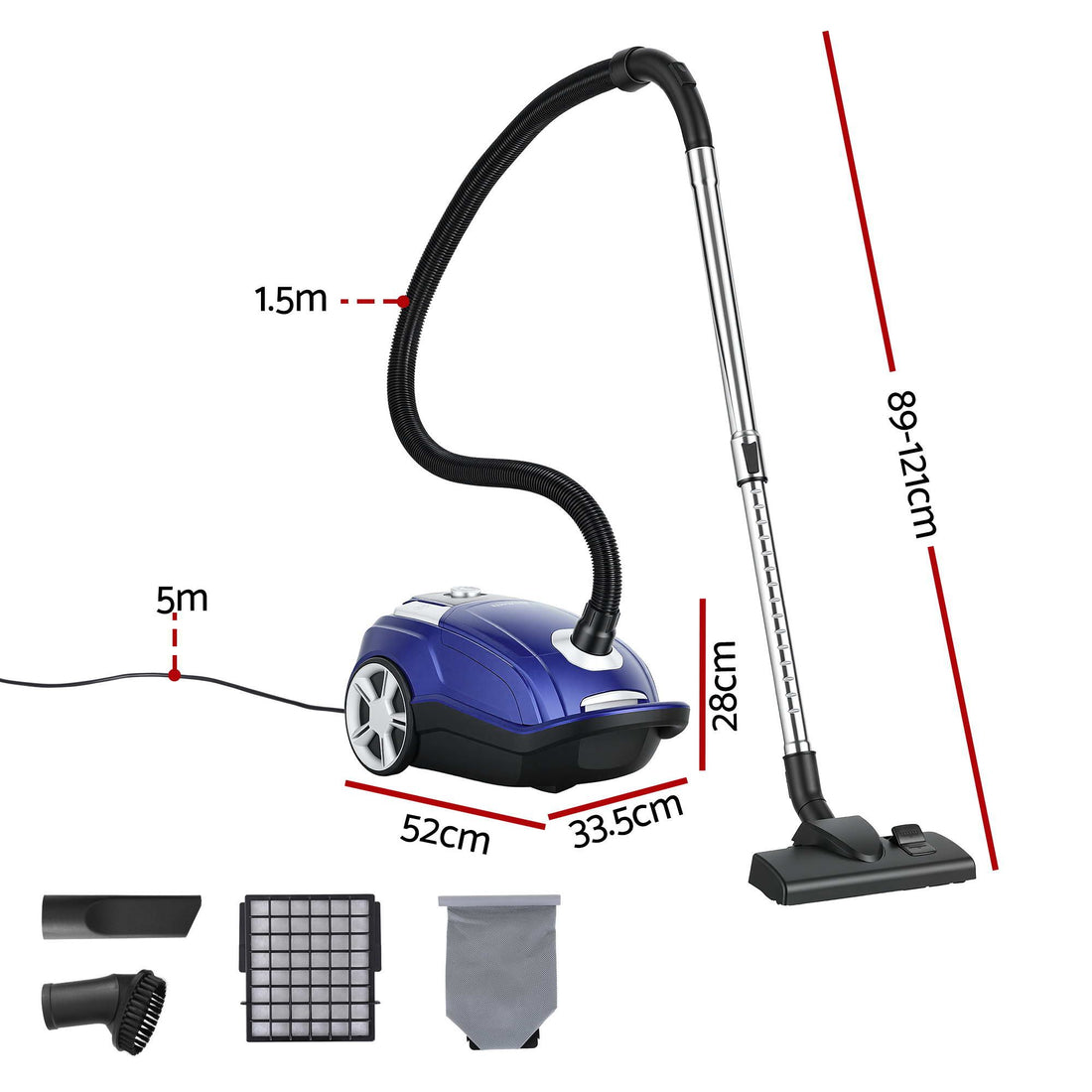 DEVANTI Bagged Vacuum Cleaner Powerful Suction for Carpet Wood Tile Floor-Appliances > Vacuum Cleaners > Stick Vacuums-PEROZ Accessories