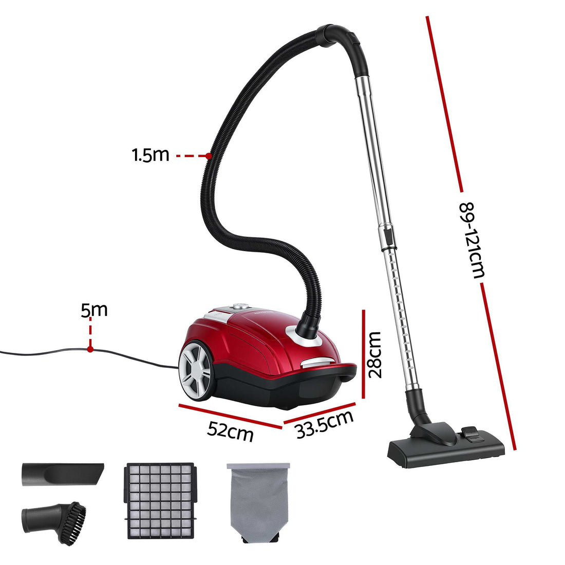 DEVANTI Bagged Vacuum Cleaner Powerful Suction for Carpet Wood Tile Floor-Appliances > Vacuum Cleaners > Stick Vacuums-PEROZ Accessories