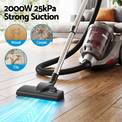 Devanti Vacuum Cleaner Bagless Canister 2000W 25kPa Powerful Suction 4L-Appliances > Vacuum Cleaners > Stick Vacuums-PEROZ Accessories