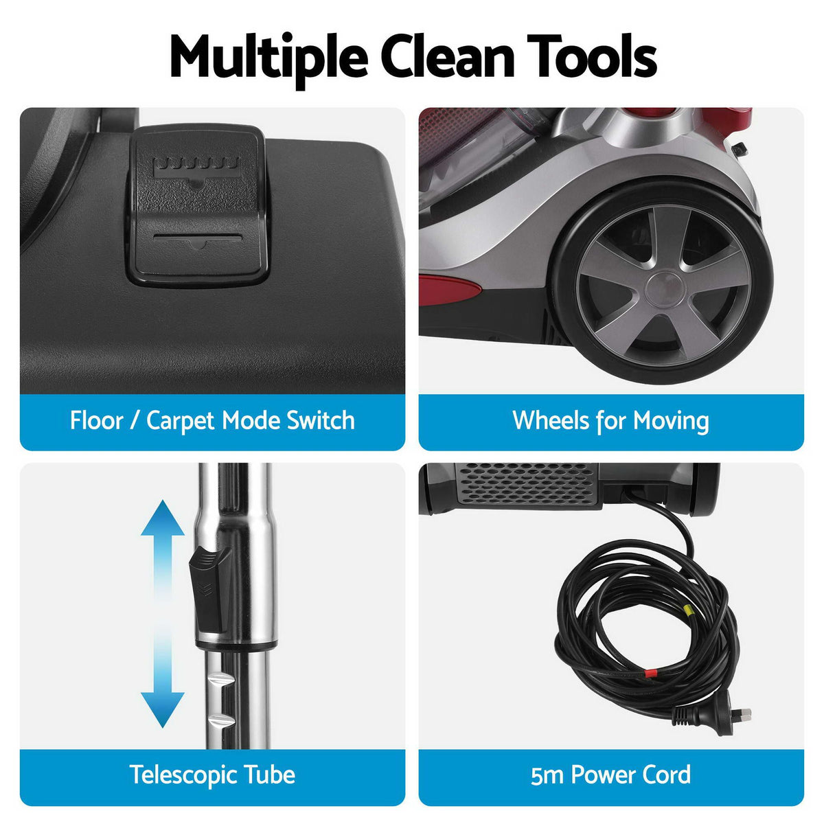 Devanti Vacuum Cleaner Bagless Canister 2000W 25kPa Powerful Suction 4L-Appliances > Vacuum Cleaners > Stick Vacuums-PEROZ Accessories