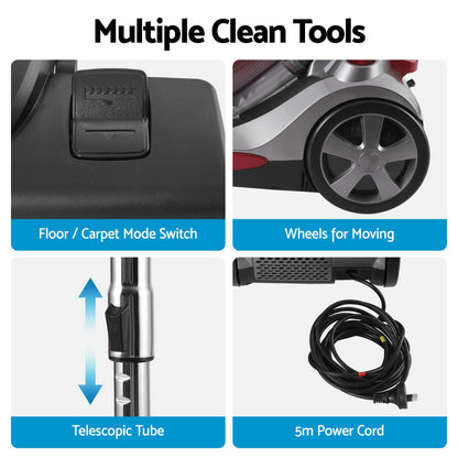 Devanti Vacuum Cleaner Bagless Canister 2000W 25kPa Powerful Suction 4L-Appliances > Vacuum Cleaners > Stick Vacuums-PEROZ Accessories