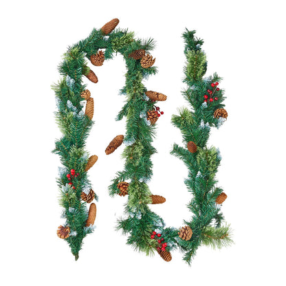 VEVOR Christmas Garland, 2750mm Artificial Christmas Garland with Light String, Faux Greenery Decoration with Berry Clusters, Pine Needles, Pine Cones, Realistic Xmas Collection for Mantel Fireplace-Occasions > Christmas > Christmas Wreaths &amp; Garlands-PEROZ Accessories