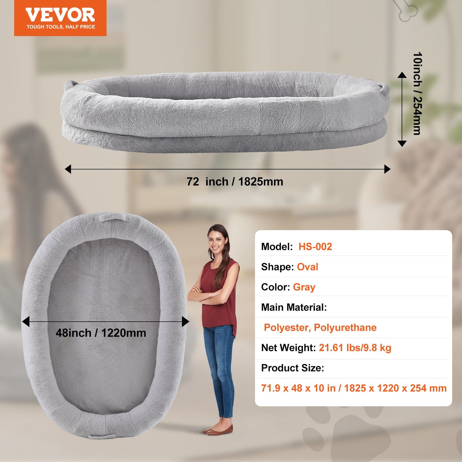 VEVOR Human Dog Bed 1825x1220x254 mm Human Size Dog Bed Washable Faux Rabbit Fur-Pet Care > Dog Supplies > Dog Beds-PEROZ Accessories