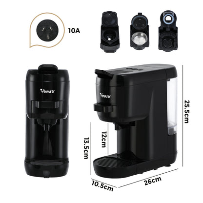 Vevare Capsule Coffee Machine 19 Bars 3-in-1 Nespresso Cafe Maker Black-Capsule Coffee Machine-PEROZ Accessories