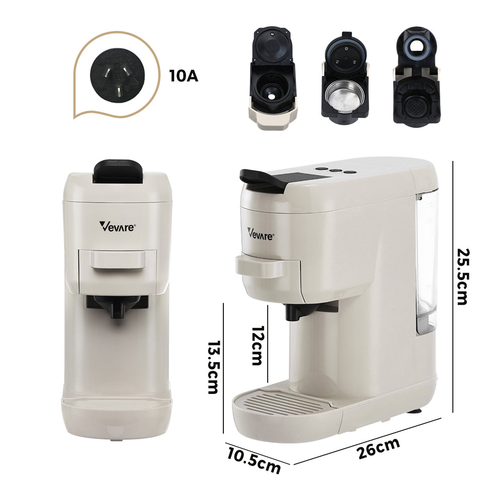 Vevare Capsule Coffee Machine 19 Bars 3-in-1 Nespresso Cafe Maker Milk White-Capsule Coffee Machine-PEROZ Accessories