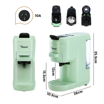 Vevare Capsule Coffee Machine 19 Bars 3-in-1 Nespresso Cafe Maker Mint-Capsule Coffee Machine-PEROZ Accessories