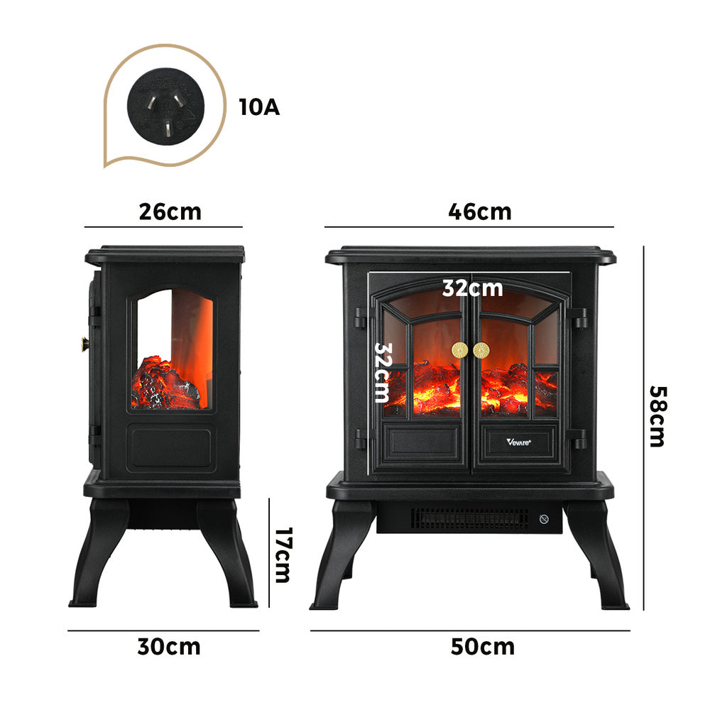 Vevare Electric Fireplace Heater Freestanding 3D Flame Effect 2000W-Electric Fireplace Heaters-PEROZ Accessories