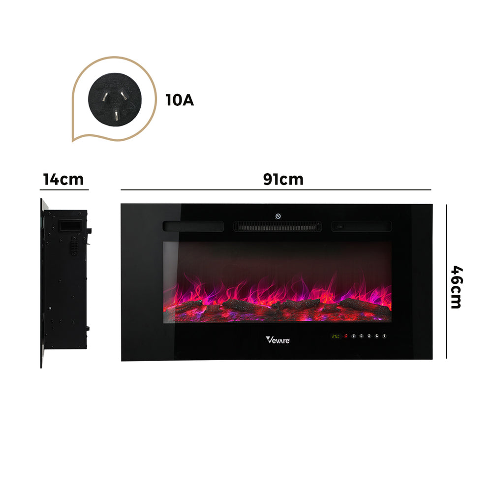 Vevare Electric Fireplace Heater Wall Mounted 3D Flame Effect 2000W-Electric Fireplace Heaters-PEROZ Accessories