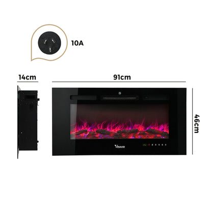 Vevare Electric Fireplace Heater Wall Mounted 3D Flame Effect 2000W-Electric Fireplace Heaters-PEROZ Accessories